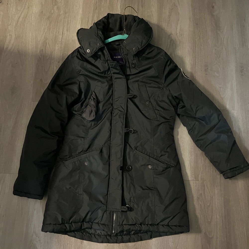 Hooded Madden Girl Heavy 3/4 length coat, gray size small